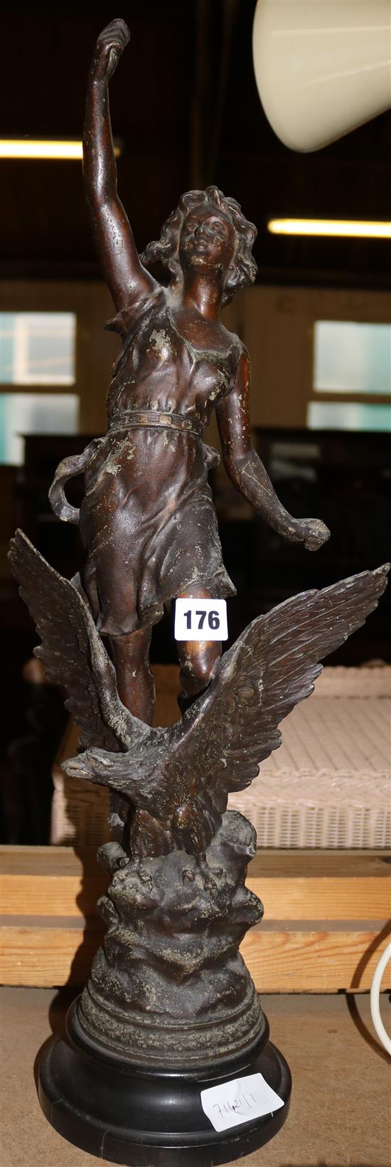 Victorian Spelter figure of a girl holding one arm aloft